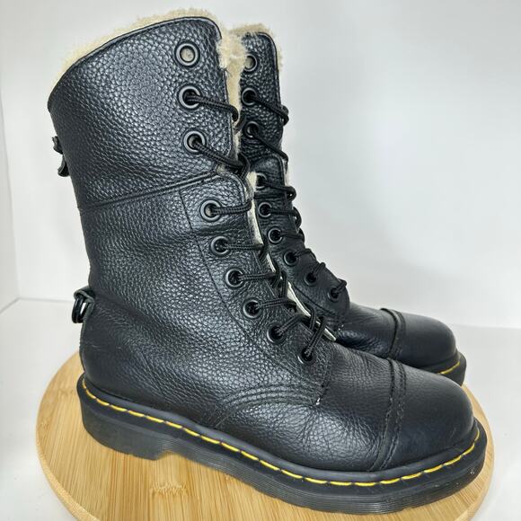 Dr. Martens Aimilita Faux Fur Lined Leather High Boots Black Milled Nappa Size 7 - Picture 4 of 10